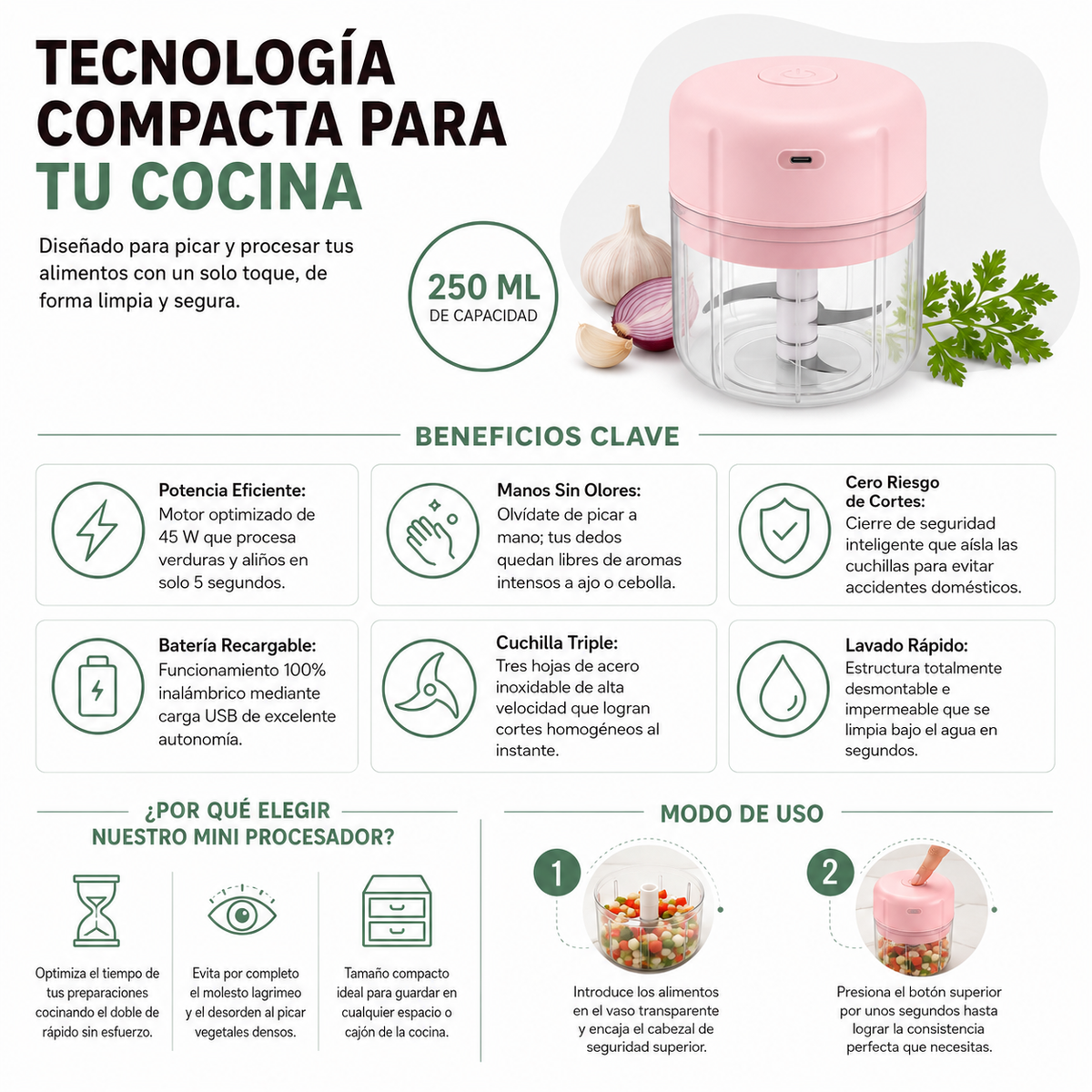 Mini Picador De Verduras Procesador