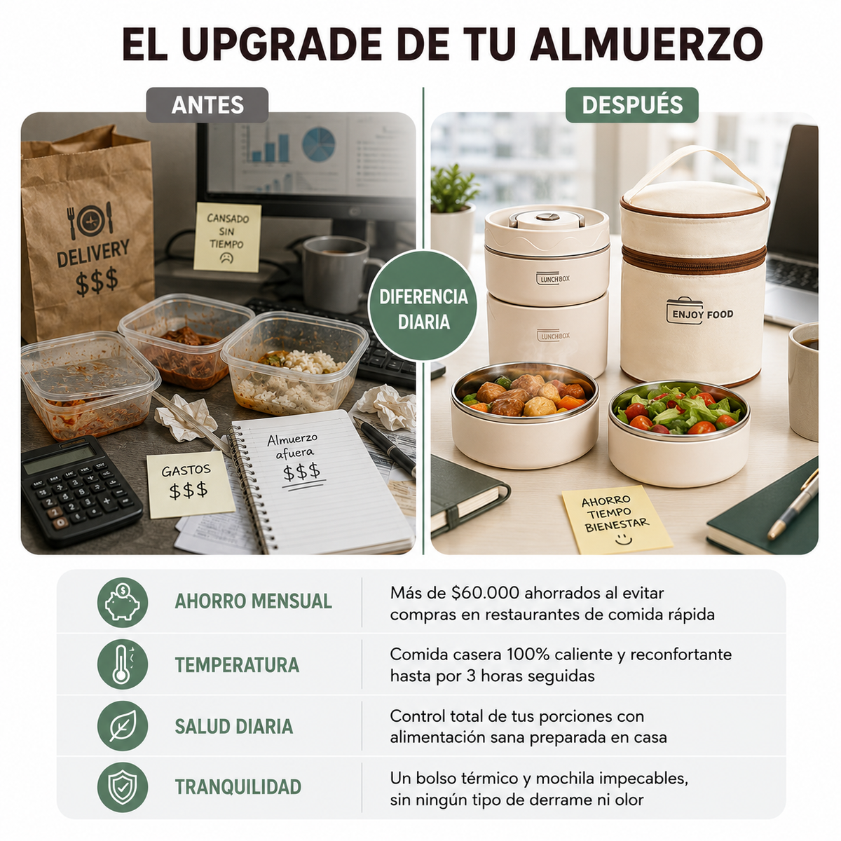 Lunch Box Lonchera 2 En 1 Comida