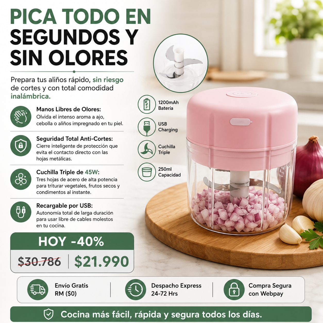 Mini Picador De Verduras Procesador