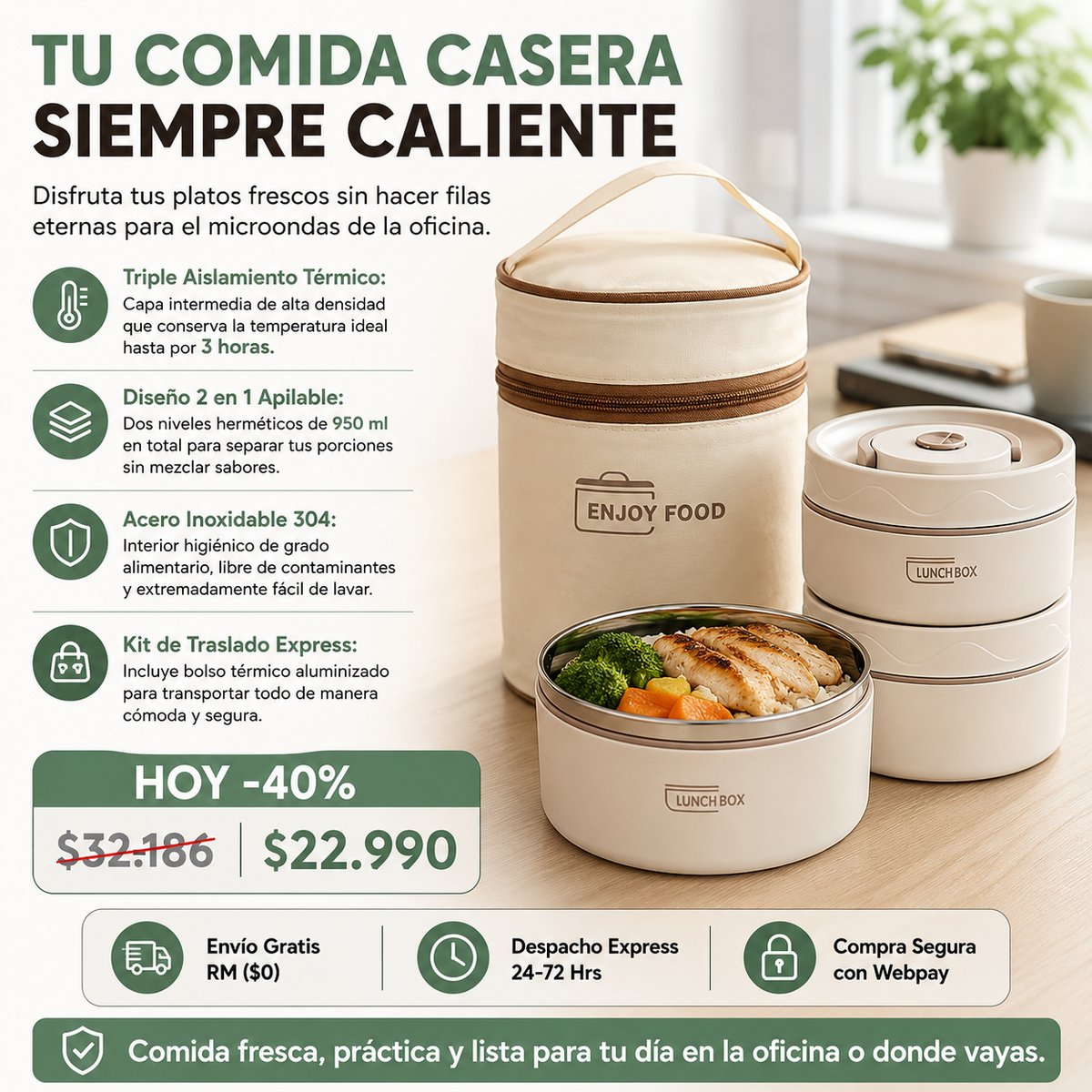 Lunch Box Lonchera 2 En 1 Comida